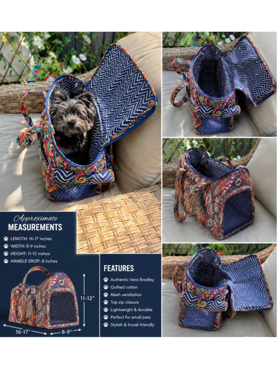 Vera Bradley Other - Vera Bradley Quilted Pet Carrier Travel Tote Dog Cat Carrier Blue Multicolor